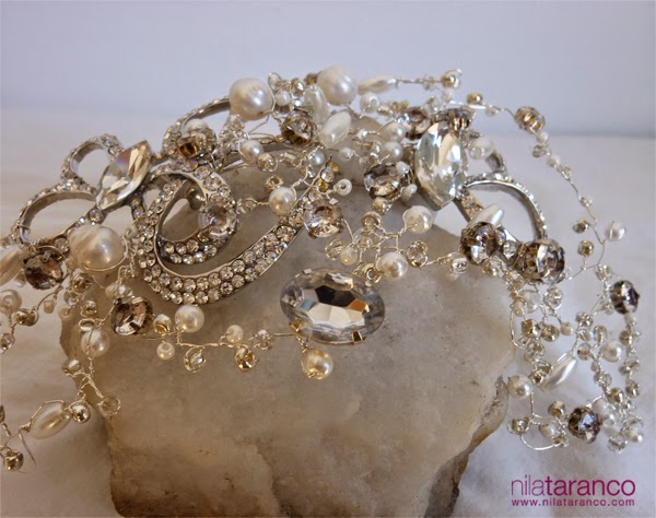 Tocado joya "Edie", strass, cristales, brillantes, perlas...perfecto para las novias
