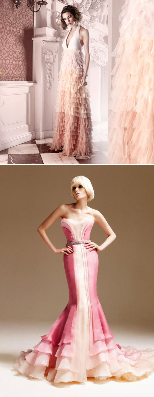 Jorge Terra blush pink wedding dress and ombre gown from Versace via Fashion