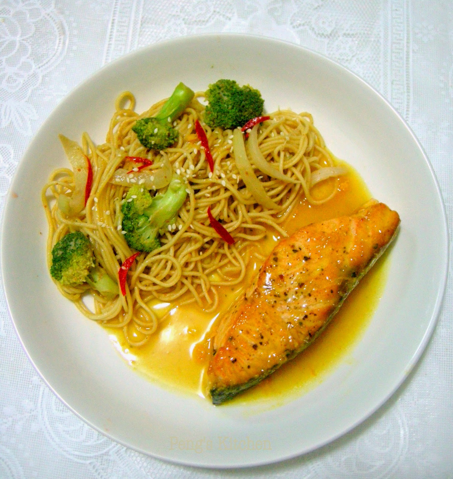 Peng's Kitchen Orange & Soy Glazed Salmon with Light Sesame Noodles