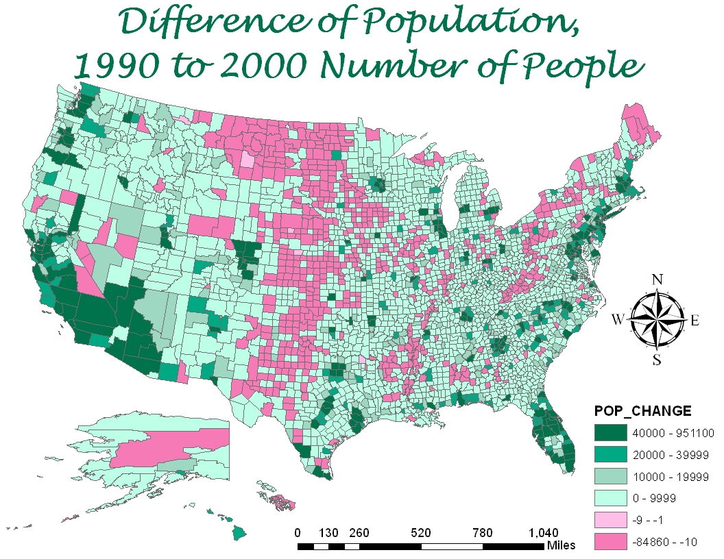 as you can see this map displays the difference of population from 1990 to 2000 based on the map we are able to see that the greatest amount of population as you can see this map displays the difference of population from 1990 to 2000 based on the map we are able to see that the greatest amount of population