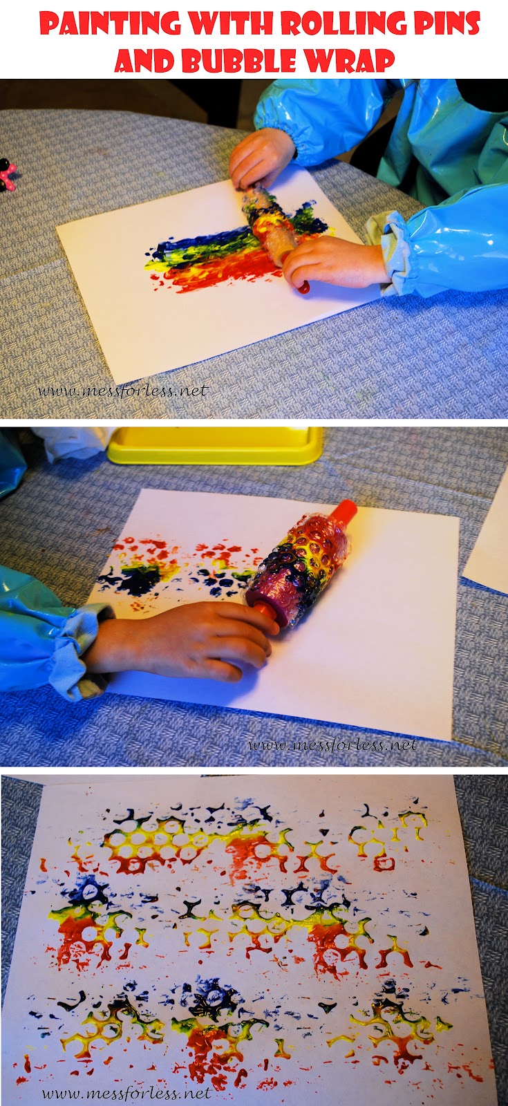 Painting with Rolling Pins and Bubble Wrap Mess For Less