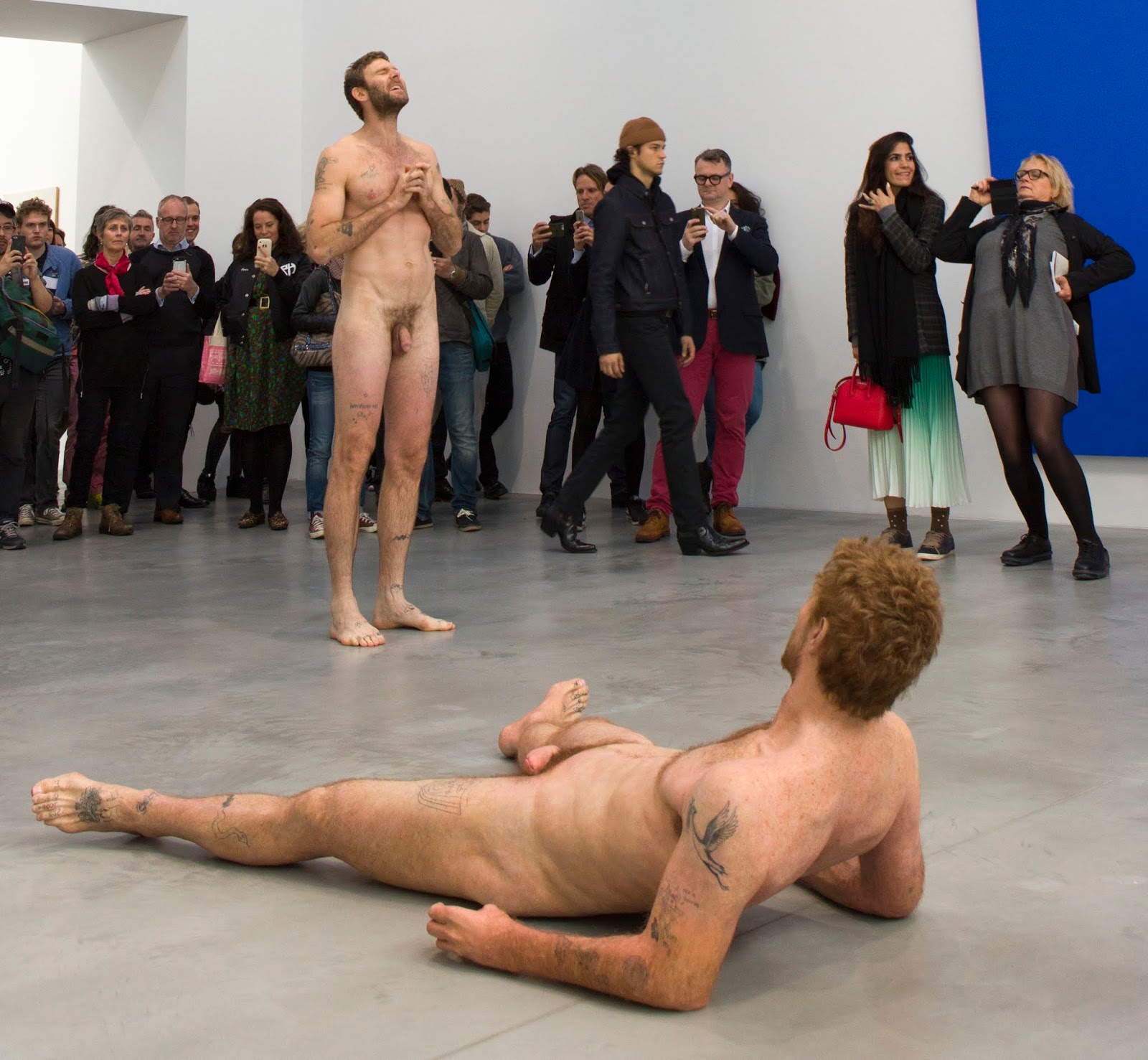 Nude men punished by women