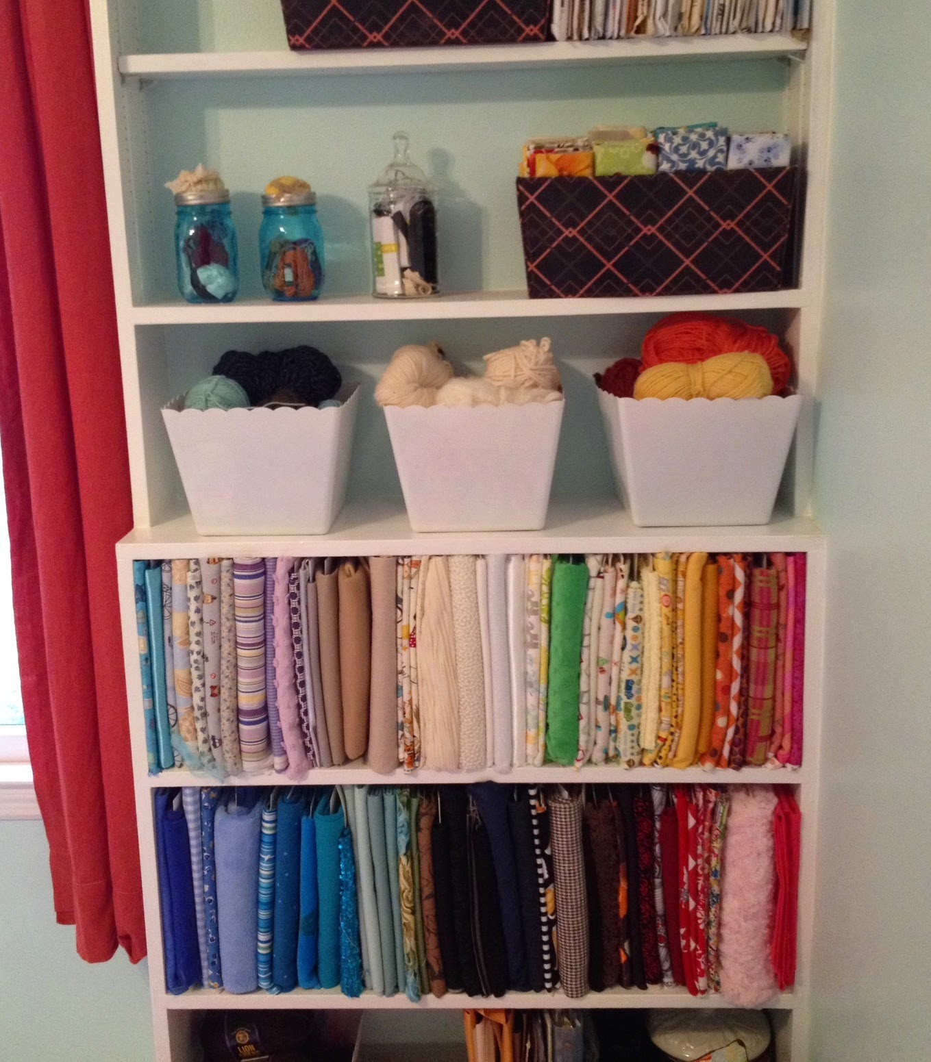 Mess of the Day DIY fabric bolts and Dollar Tree yarn bins
