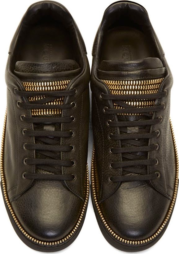 Bound And Zipped Alexander McQueen Black Leather Gold Zipper Trim Low