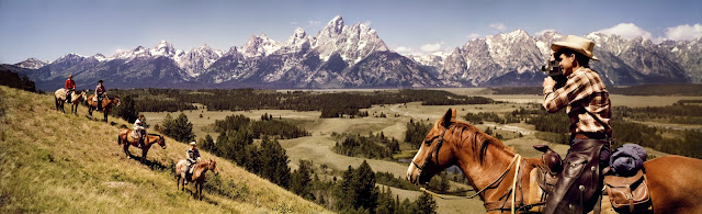 Old New York Colorama of Cowboys in the Grand Tetons which was displayed at Grand Central Station