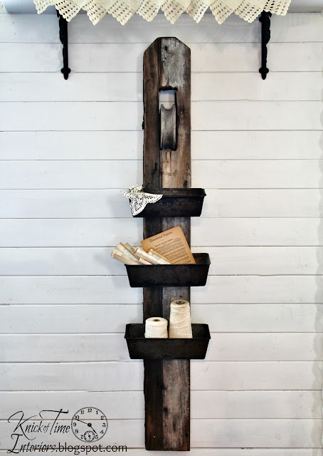 Repurposed Antique Barn Pulley and Bread Tins Wall Bins via Knick of Time Repurposed Antique Barn Pulley and Bread Tins Wall Bins via Knick of Time