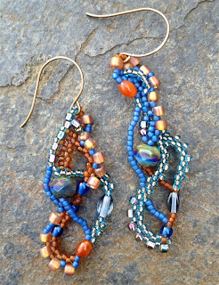 Openwork Freeform Beaded Earrings with right angle weave and peyote stitch by Karen Williams