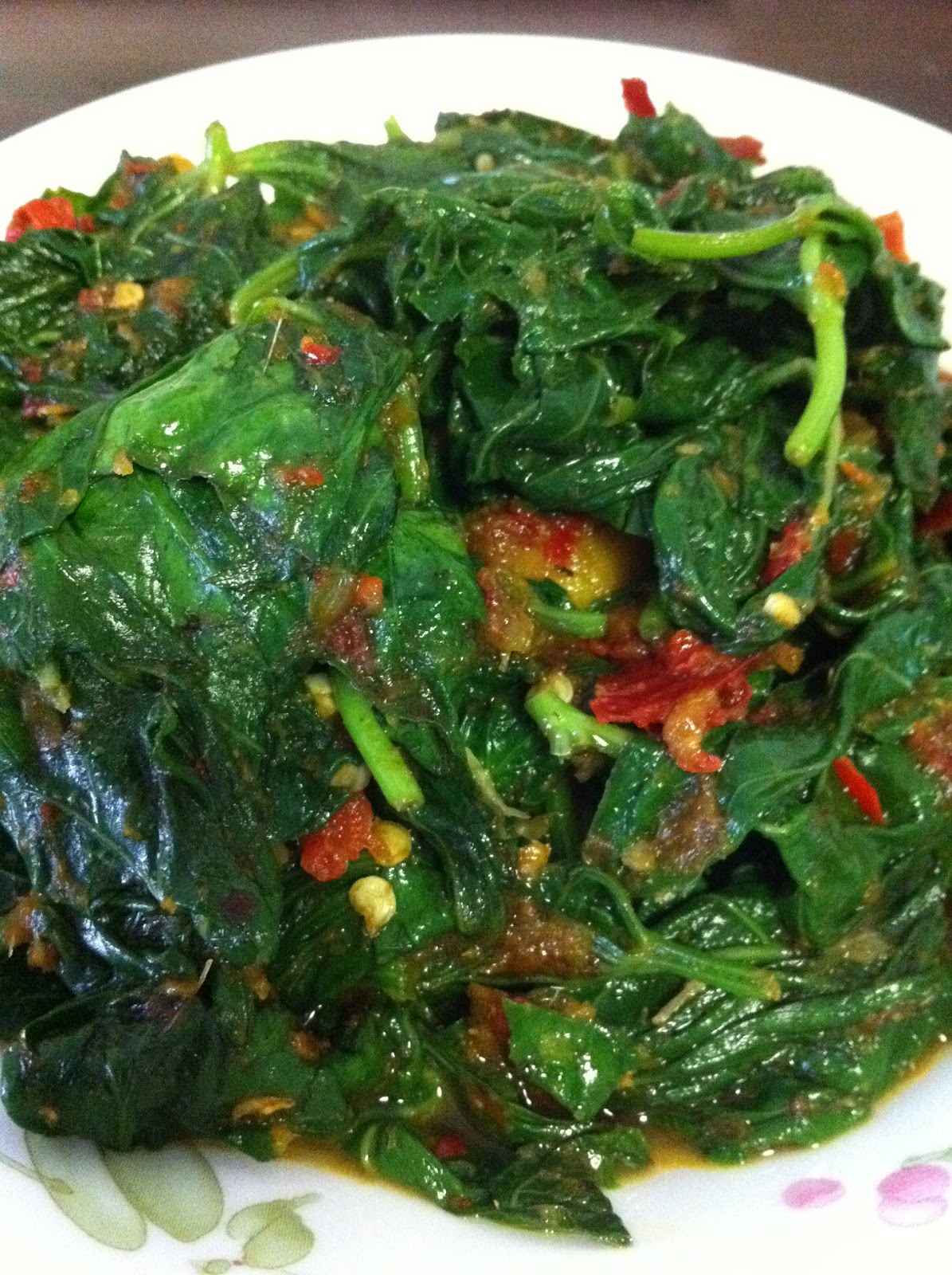 Mandisa Jac's Kitchen Recipe Sambal Sweet Potato Leaves (辣椒蕃薯叶)