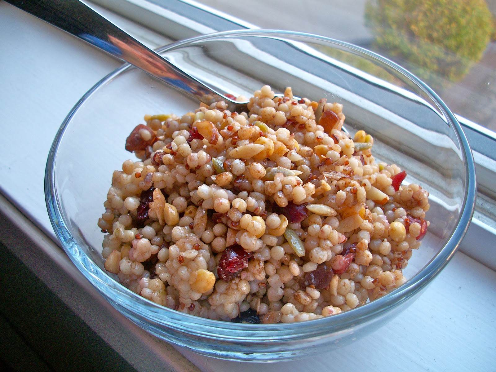 Brooke Bakes Cranberry Almond Couscous with Maple Balsamic Dressing