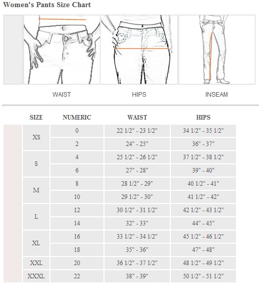 Womens Pant Size Chart Us