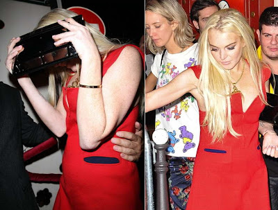 Lindsay Lohan a night out in hot red dress