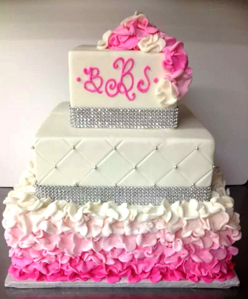 pink bling ruffle ombre cake
