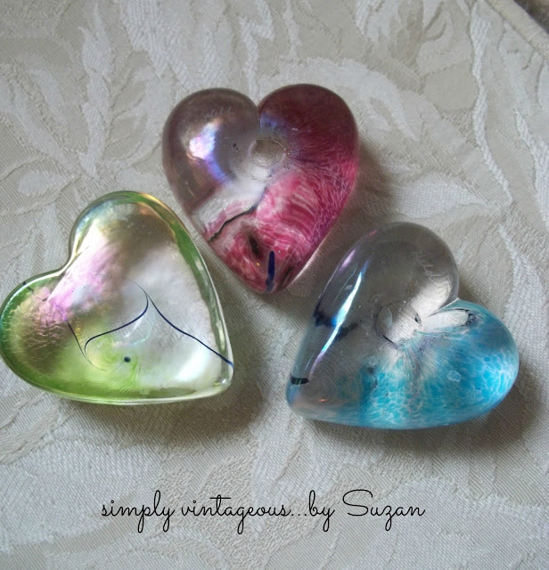 glass, hearts, ornaments, paperweights