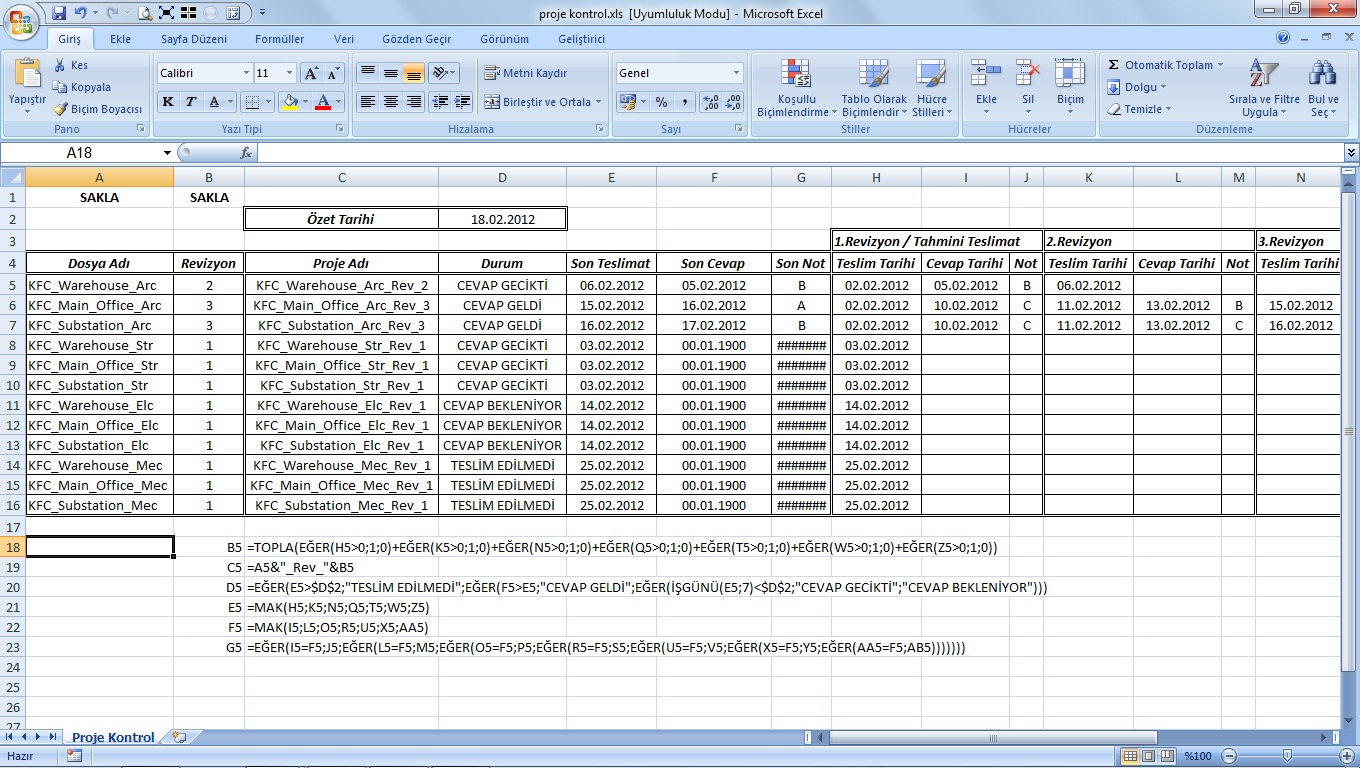 teknik ofis excel ile proje takip tablosu hazirlama
