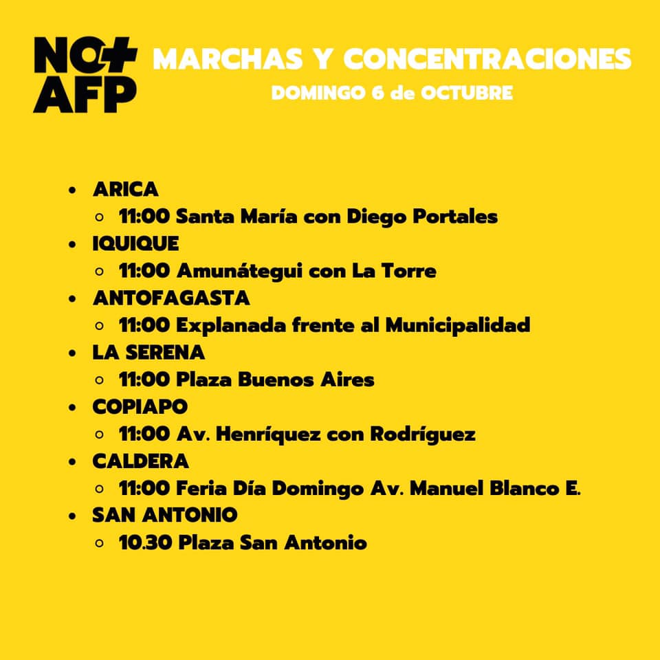 DOMINGO 6 DE OCTUBRE: NO MÁS AFPs.