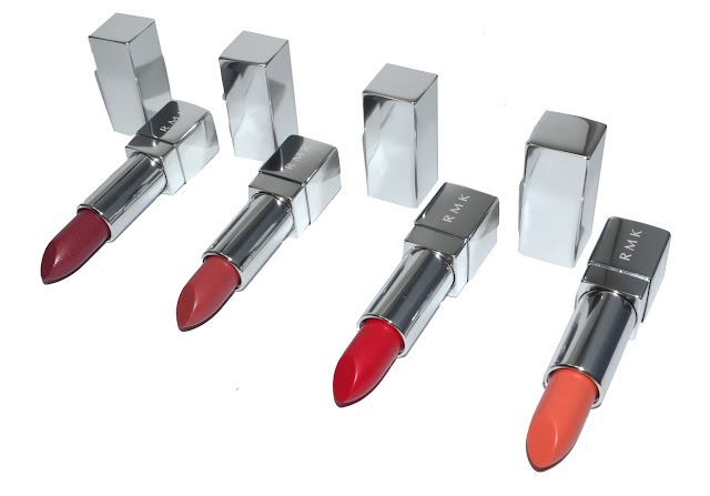 RMK Irresistible Bright Lips Lipsticks 01 Vivid Pink, 04 Apricot, 06 Natural Rose, 07 Deep Rose, Review, Swatch & FOTD