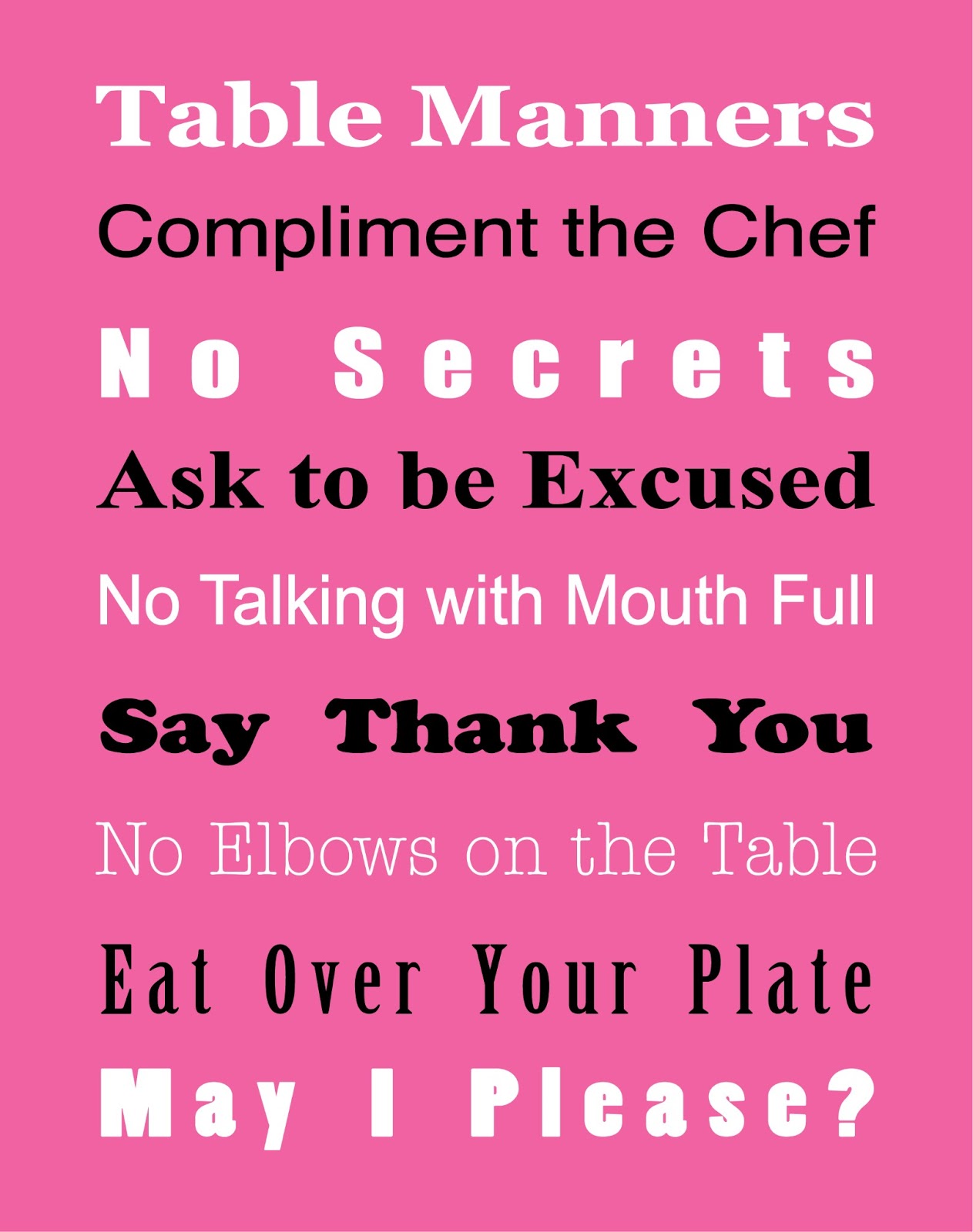 Basic Table Manners Free Printable True Aim