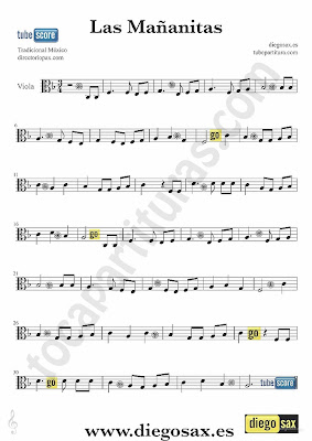 Tubescore Las Mañanitas Sheet music for Viola Popular Mexico Music score Las Mañanitas Folk - Popular - Traditional Mexico