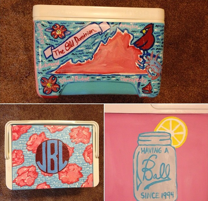 lilly pulitzer inspired cooler pink and blue painted cooler
