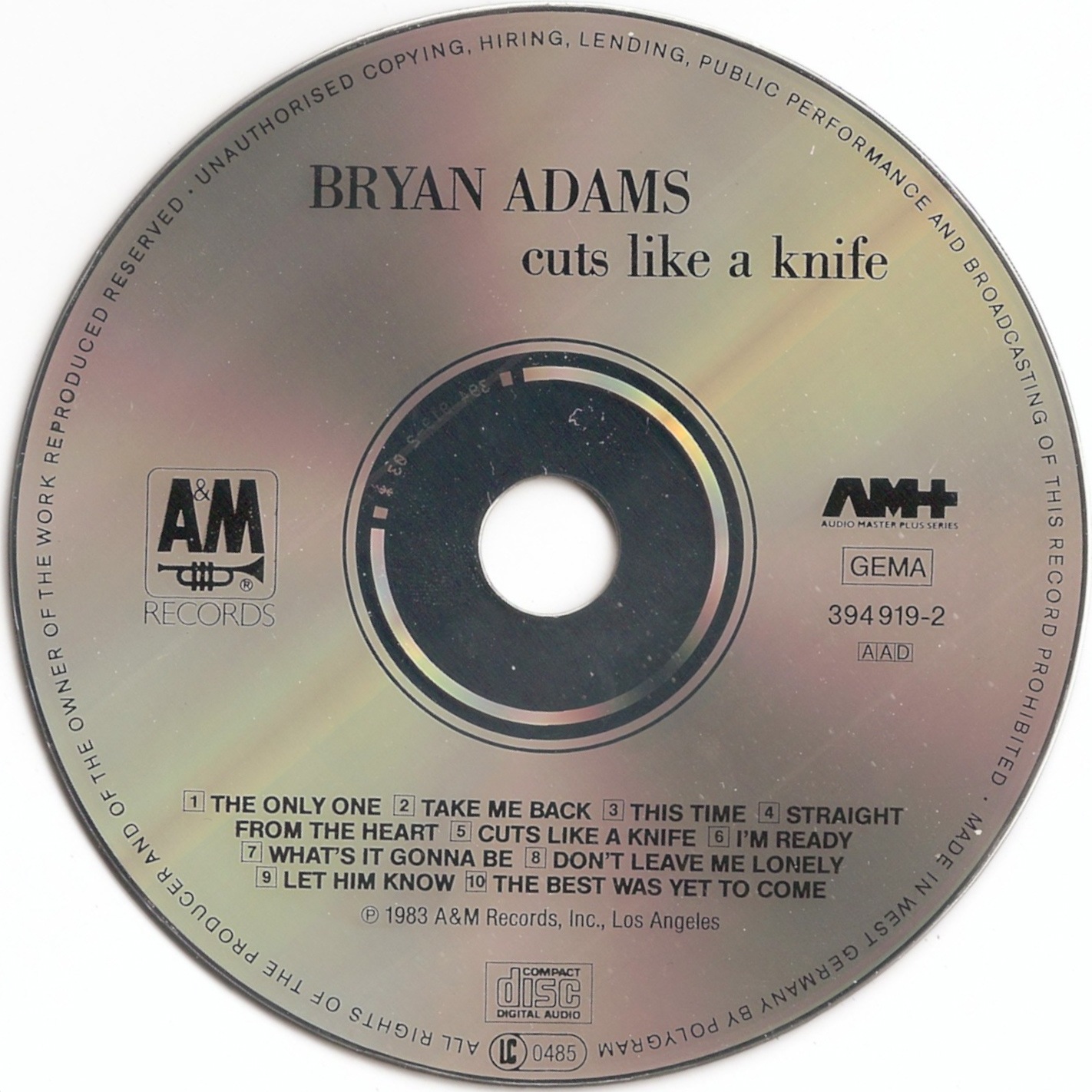 The First Pressing CD Collection Bryan Adams Cuts Like a Knife