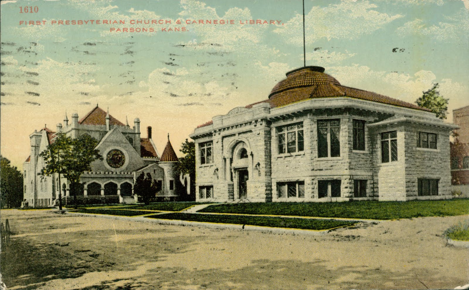 Library Postcards 1914 Carnegie Library, Parsons, Kansas