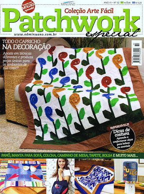 Maria Adna Ateliê, Revista Patchwork Especial 32, Patchwork, Foundation, Apliquê, Manta Florence, Manta Dallas, Trilho de Mesa Ramona, Panô África, Panô O lagarto, Organizador de materiais de costura Vicki, Bolsa Doreen, Bolsa tipo carteira Cheryl, Organizador de bolsa Tammy, Jogo para crianças Igual e diferente