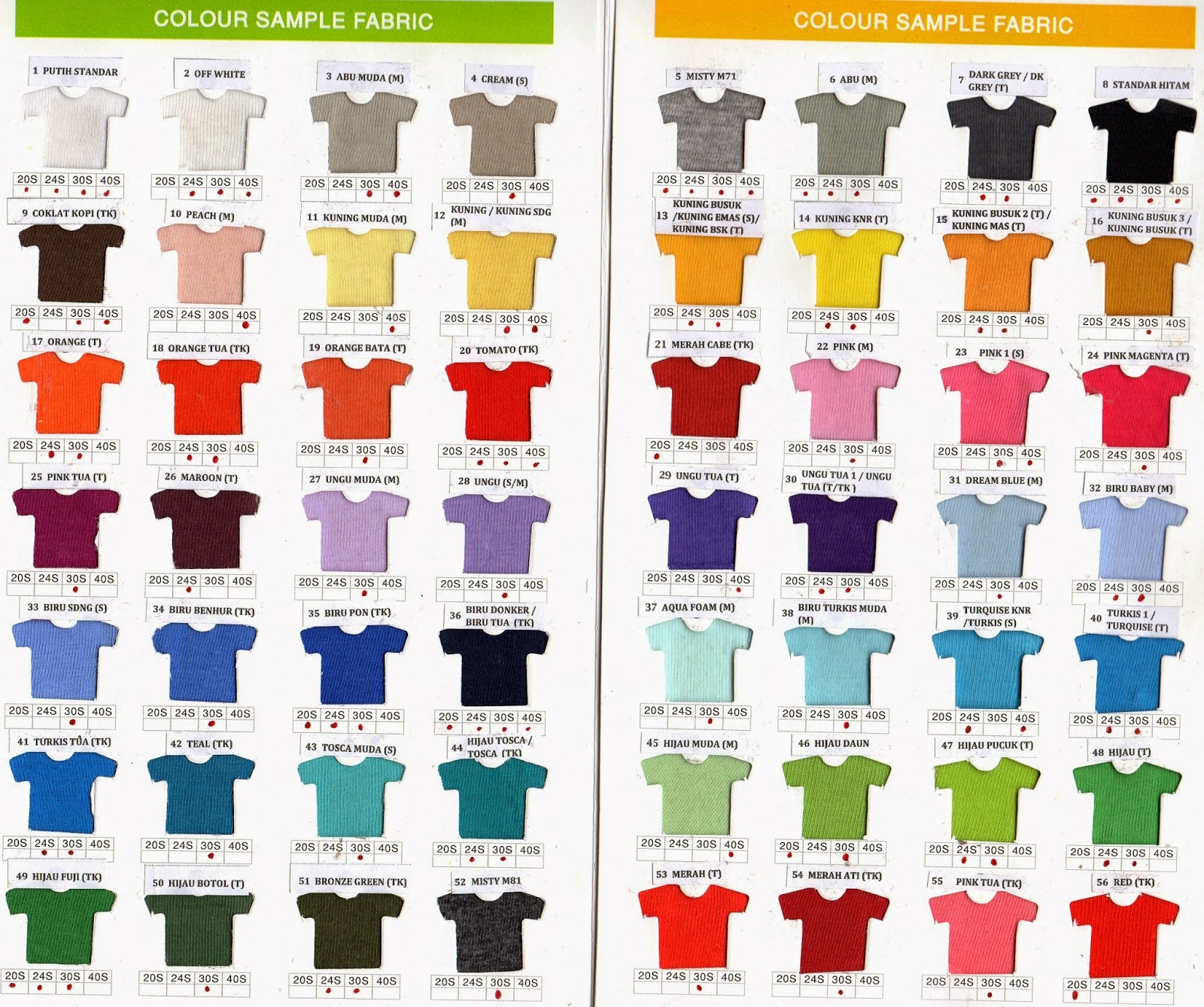 Katalog Warna Kain Cotton Combed &amp; Lacoste Ini Blognya