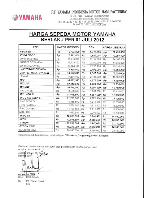Harga Motor Yamaha Terbaru