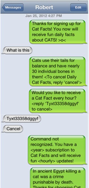 would you like to subscribe to cat facts daily vowel movements