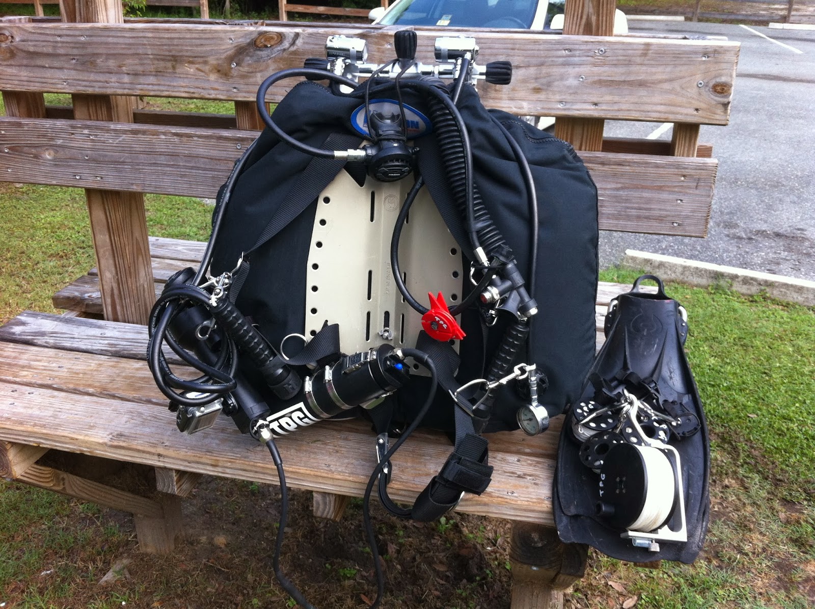 SCUBA Diver Model Twin Set GUE Configuration with Scooter 