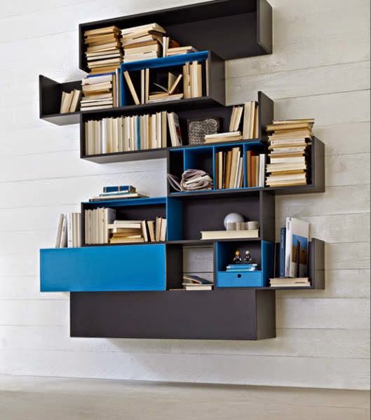 Blue and black wall shelves photo