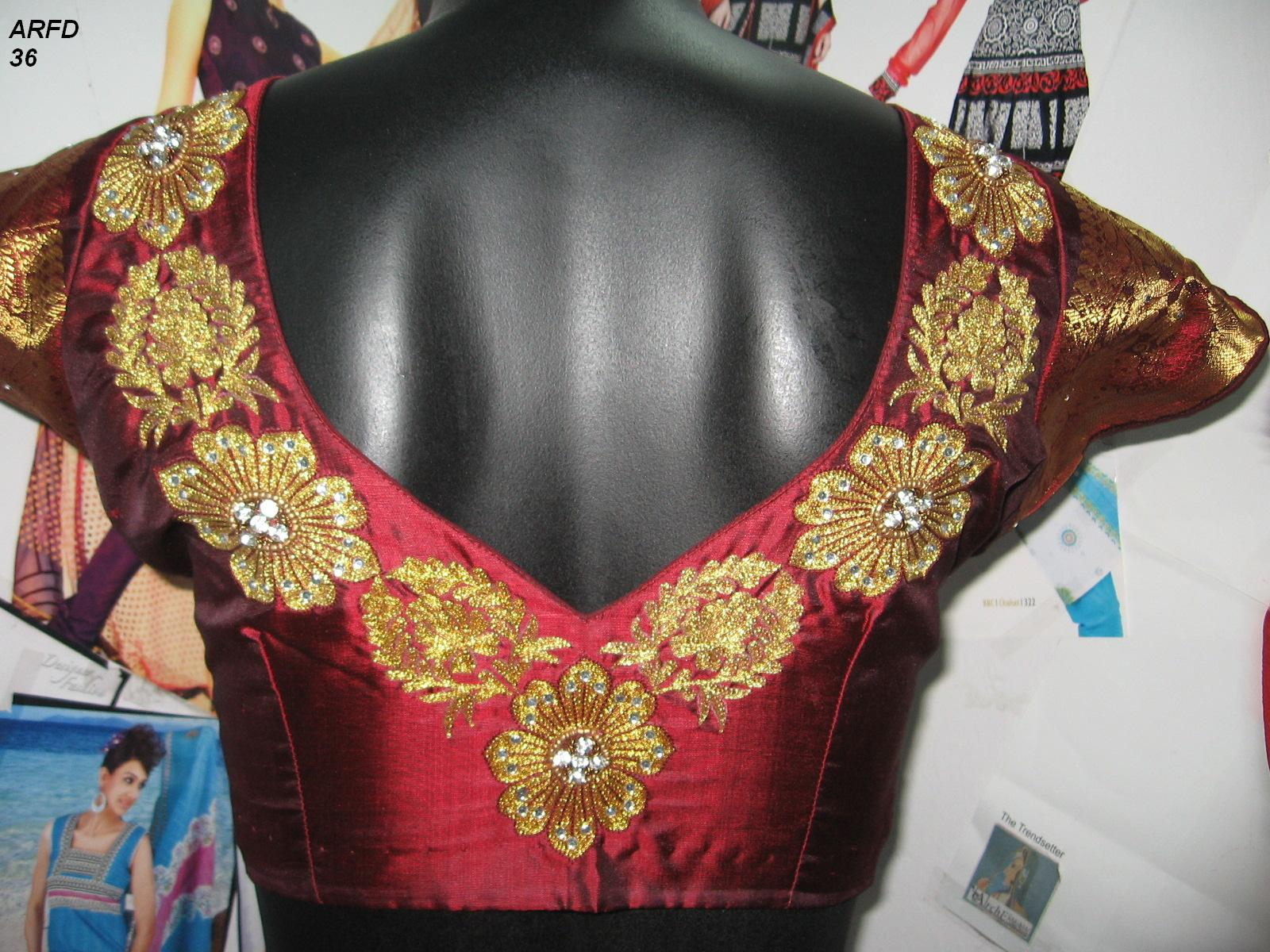 blouse design embroidery saree 2013: stitched design blouse  Latest