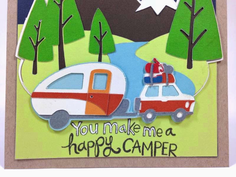 Cricut You make me a happy camper card closeup