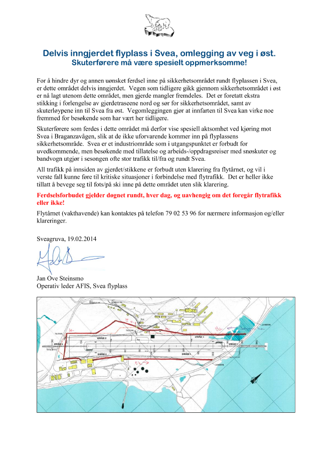 Feltlogg Svalbard Ferdselsforbud ved Svea flyplass/ Restricted area