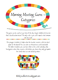 Miss B., Busy Bee: Morning Meeting Game - Categories