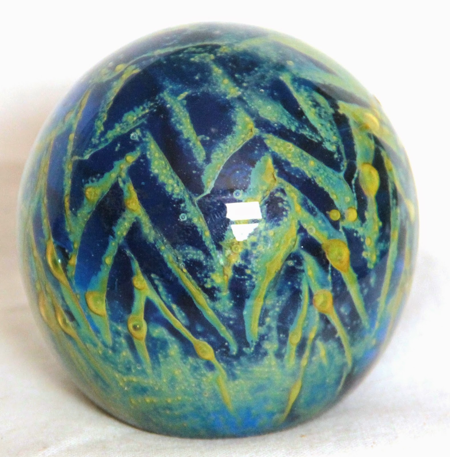 Curio Gifts Blue and Yellow Glass Paperweight Molina