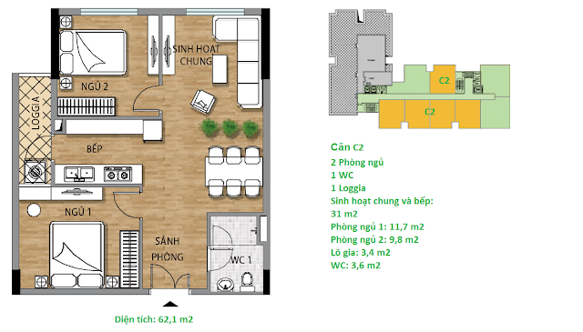 Căn hộ C2 61,1 m2 tầng 7 chung cư Valencia Garden Căn hộ C2 61,1 m2 tầng 7 chung cư Valencia Garden