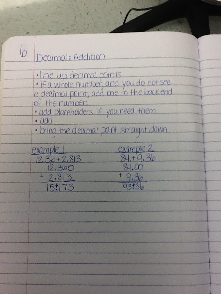 Mrs. White's 6th Grade Math Blog: ADDING DECIMALS (NOTES & PRACTICE)