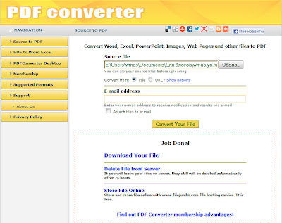 freepdfconvert - online конвертор файлов Word, Excel, HTML и других файлов (более 60 форматов) в PDF формат