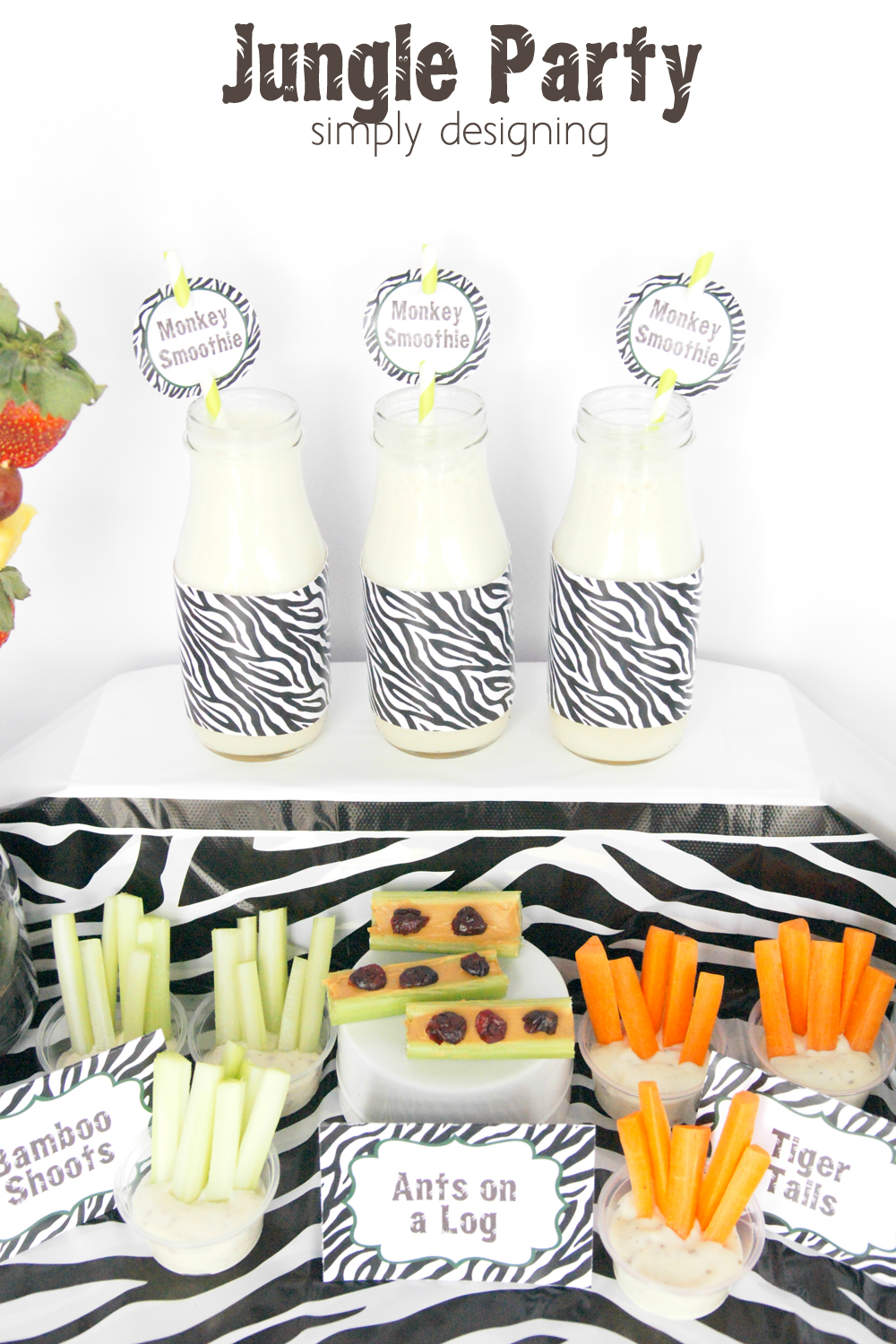 Jungle Party | have a healthy Jungle-themed party | Jungle party themed food ideas | FREE jungle-themed printables | #party #junglefresh #shop #printables #smoothie #recipe