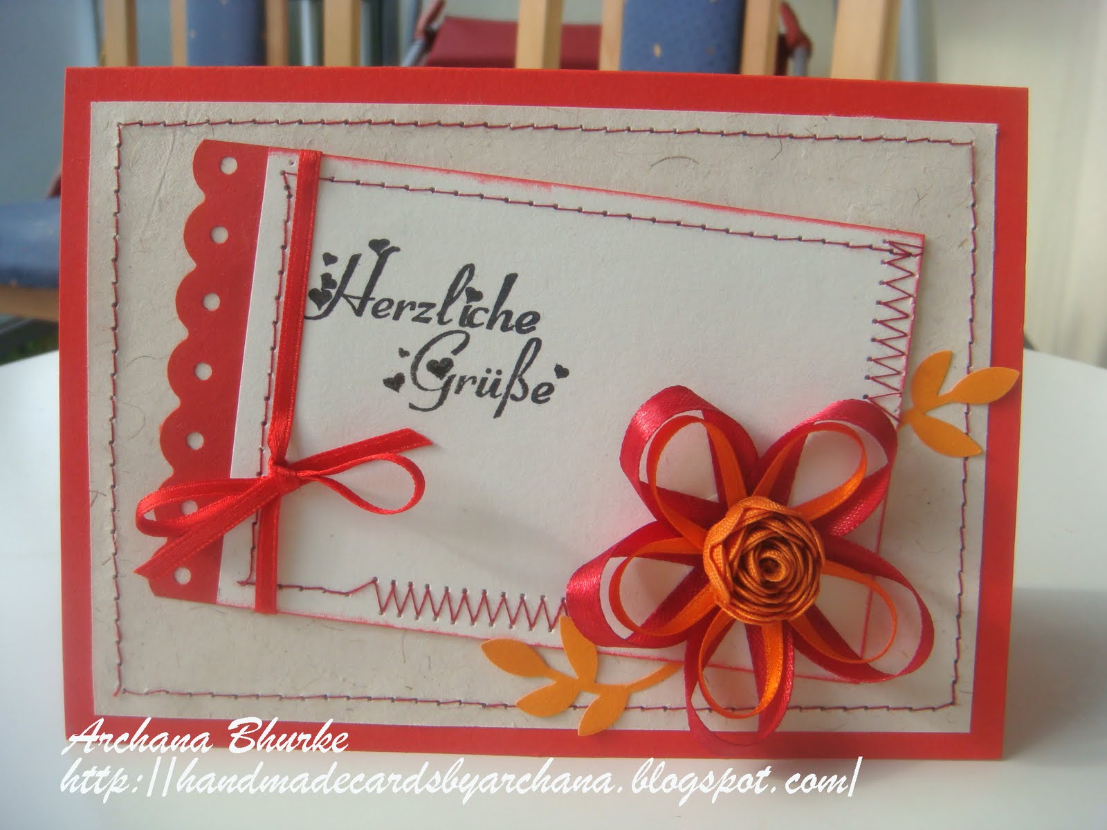 Handmade Cards by Archana Some more Ribbon flowers!!