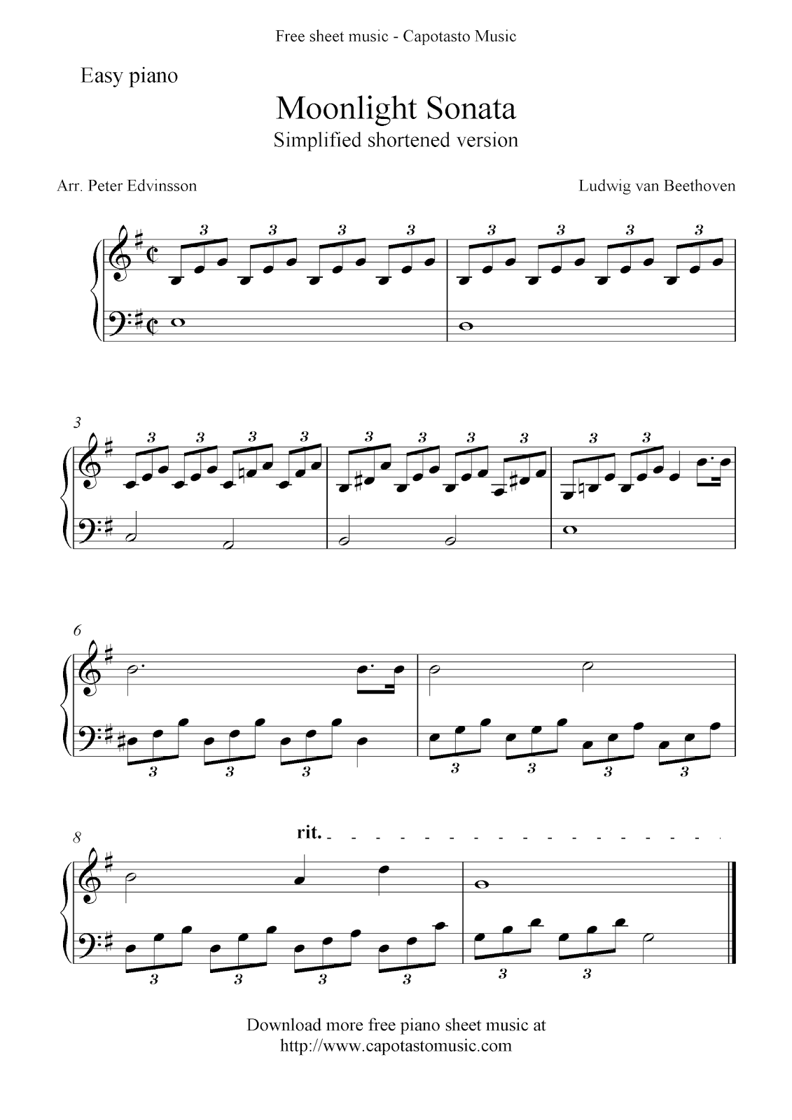 Free Printable Sheet Music Free easy piano sheet music, Moonlight