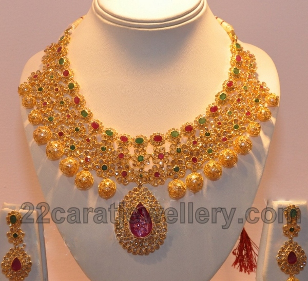 Gold Gemstone Necklace Jewellery Designs