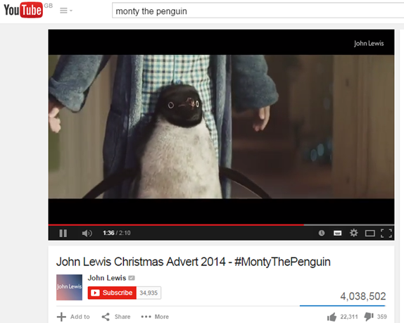 Digital Stats The 2014 Monty The Penguin John Lewis Christmas Ad Had Over 4m Views On Youtube In 24 Hours