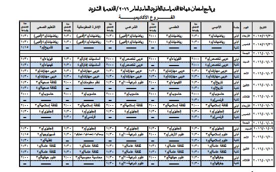 البرنامج الجديد والمعدل لامتحانات التوجيهي الشتوية 2016 والمعتمد