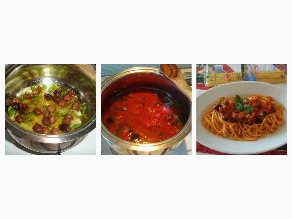 Spaghetti con tonno e olive piccanti