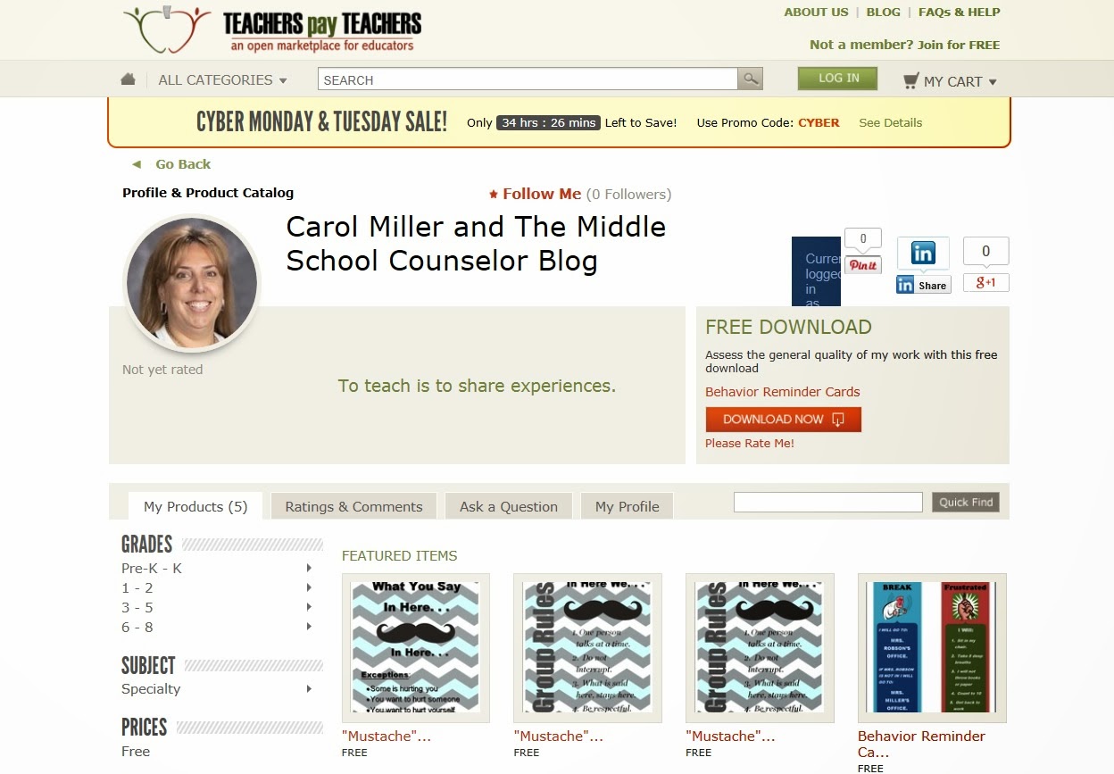 The Middle School Counselor Has Joined Teachers Pay Teachers! The