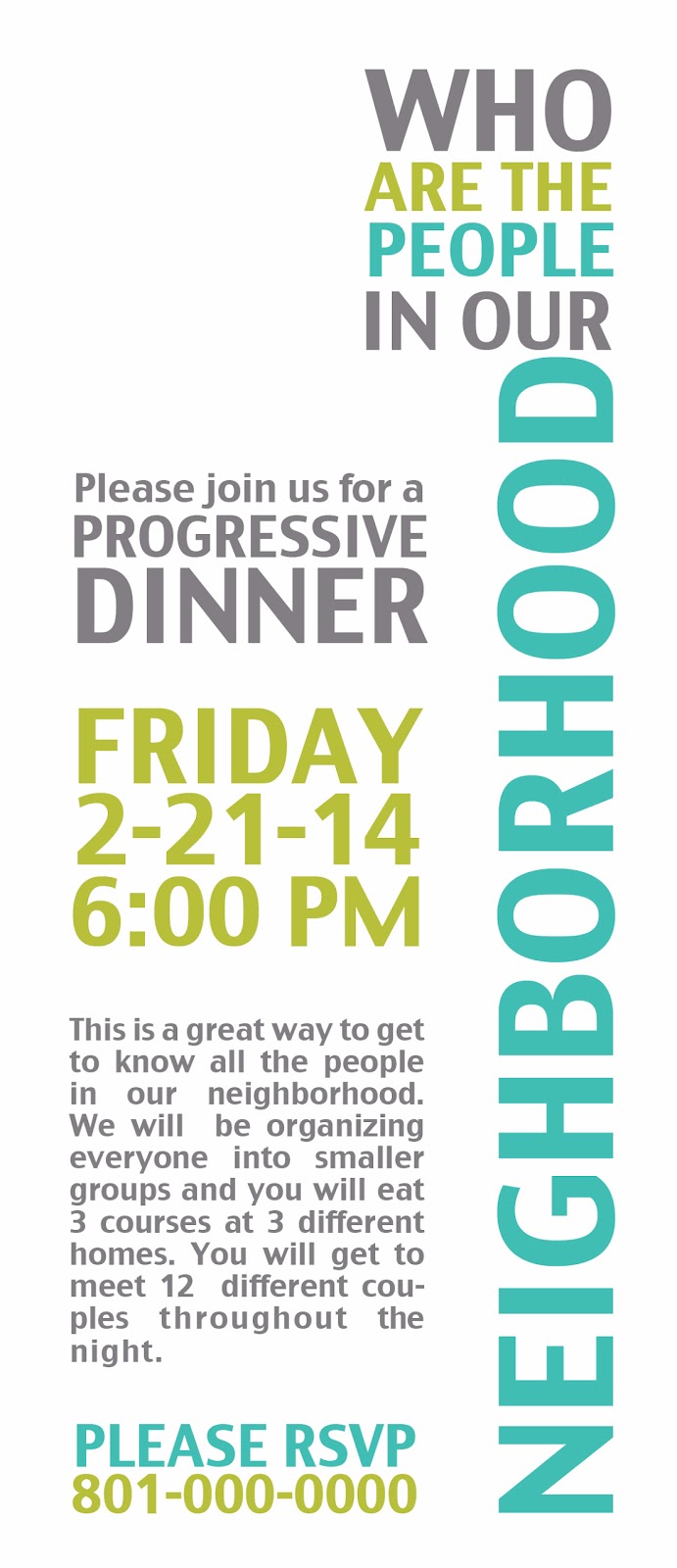 Ward, Neighborhood Progressive Dinner Activity