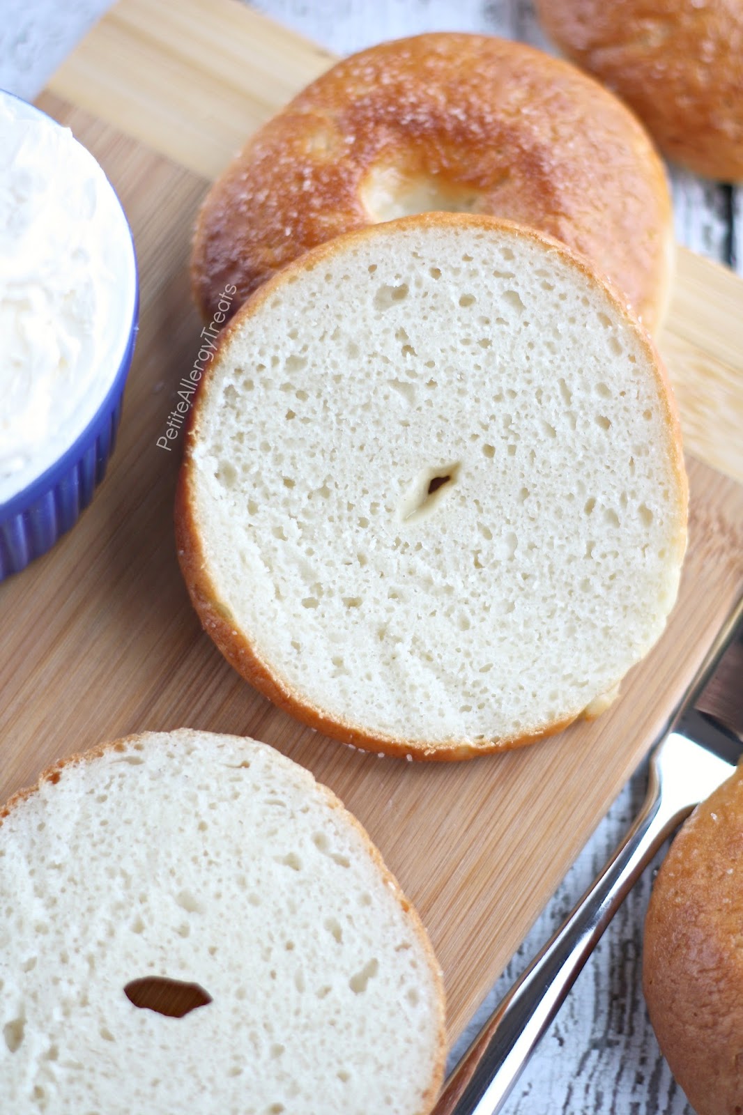 Vegan Bagels (Gluten Free Egg Free) - Chewy and dense, you'll never know these bagels are gluten free and egg free. PetiteAllergyTreats