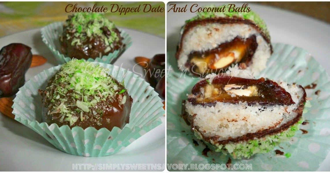 Simply Sweet 'n Savory Chocolate Dipped Date And Coconut Balls